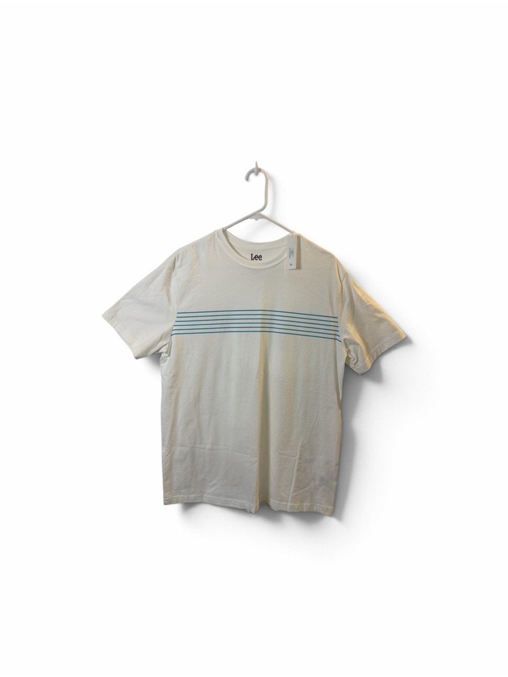 Lee Men's white Crewneck T‑Shirt with Blue Stripes